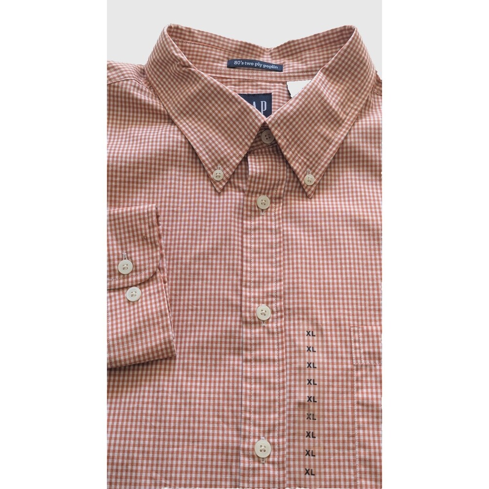 NEW Vintage Gap L Sleeve Button Down Shirt Cotton Orange Gingham Check Men's XL